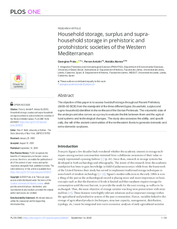 Pdf Household Storage Surplus And Supra Household Storage In Prehistoric And Protohistoric Societies Of The Western Mediterranean Georgina Prats And Ferran Antolin Academia Edu