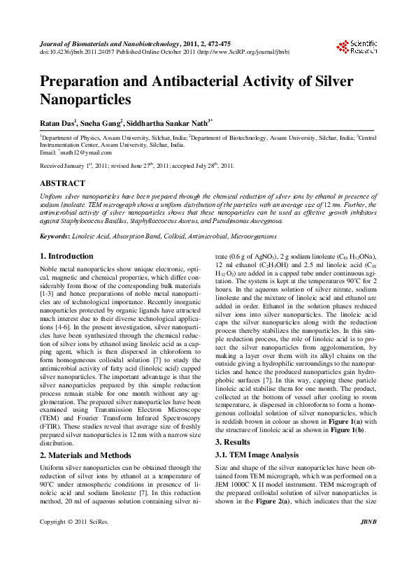 (PDF) Preparation and Antibacterial Activity of Silver Nanoparticles