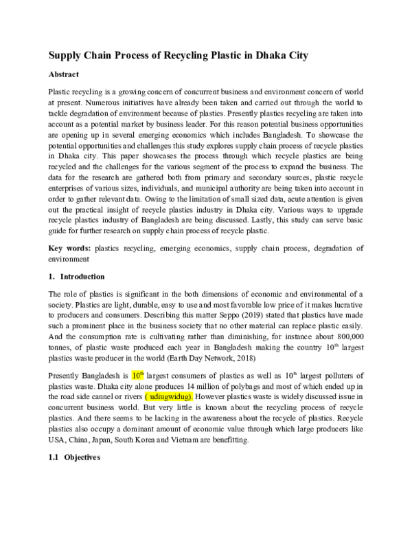 (DOC) Supply Chain Process of Recycling Plastic in Dhaka City