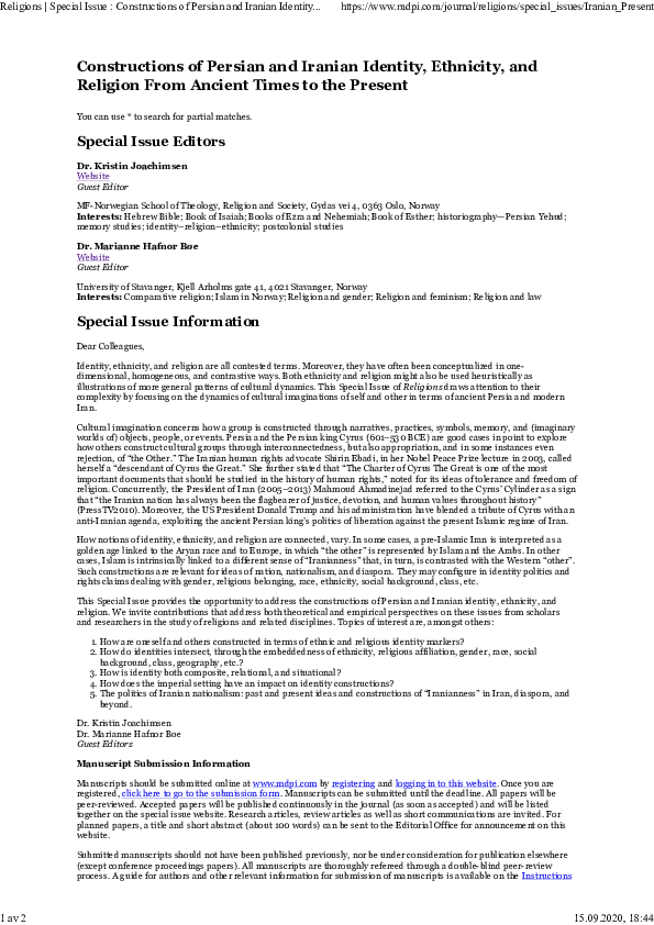(PDF) Calls for Papers Constructions of Persian and Iranian Identity ...