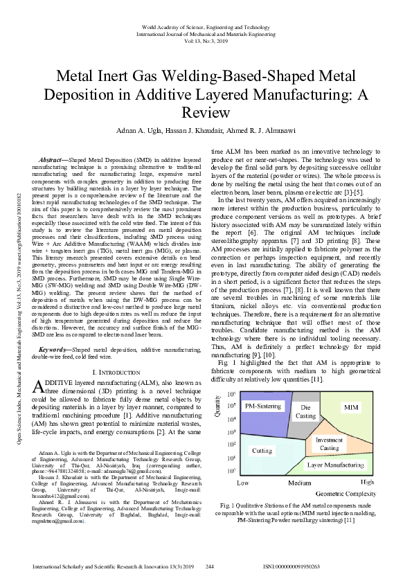 (PDF) Metal Inert Gas Welding Based Shaped Metal Deposition in Additive ...