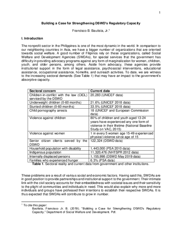 (PDF) Building a Case for Strengthening DSWD's Regulatory Capacity