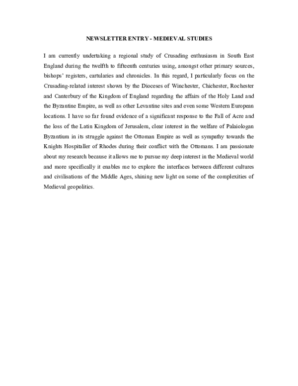 (DOC) NEWSLETTER ENTRY FOR ROYAL HOLLOWAY HISTORY DEPARTMENT Leo