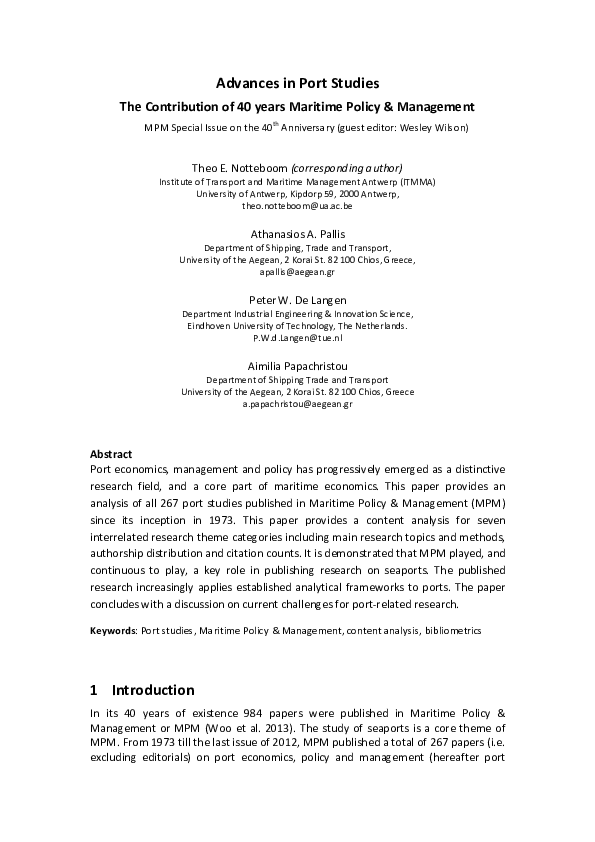 (PDF) Advances in Port Studies: The Contribution of 40 years Maritime ...