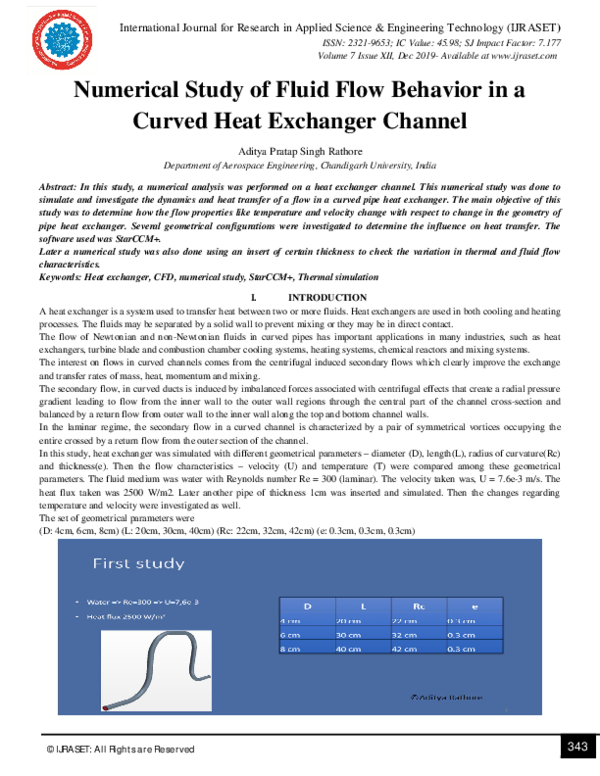 (PDF) Numerical Study of Fluid Flow Behavior in a Curved Heat Exchanger