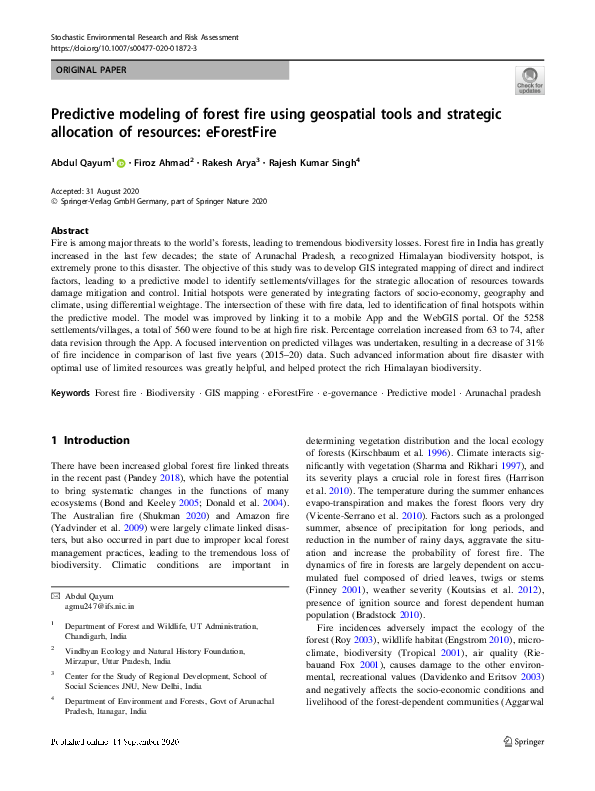 (PDF) Predictive modeling of forest fire using geospatial tools and ...