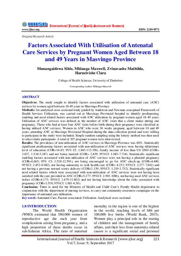 (PDF) Factors Associated With Utilisation of Antenatal Care Services by ...