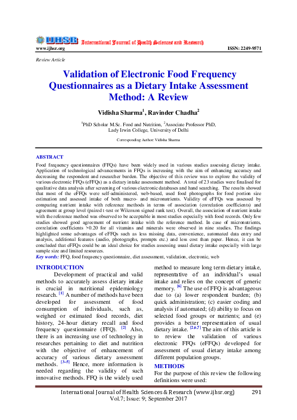 (PDF) Validation of Electronic Food Frequency Questionnaires as a ...