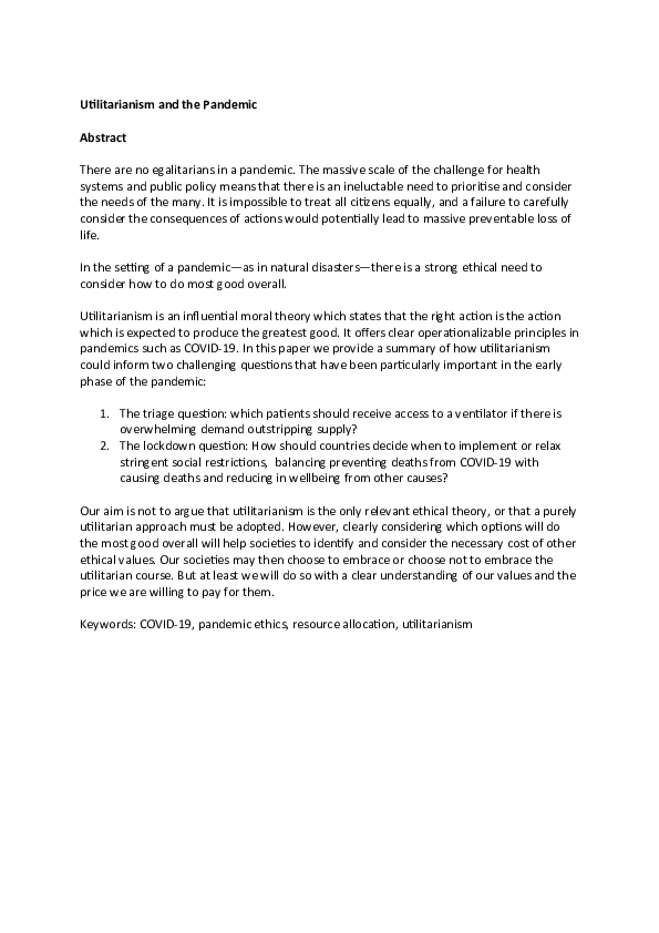 Utilitarianism Research Papers Academia Edu