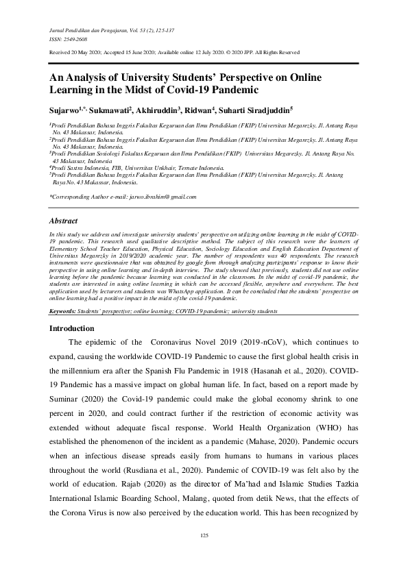 (PDF) An Analysis of University Students' Perspective on Online ...