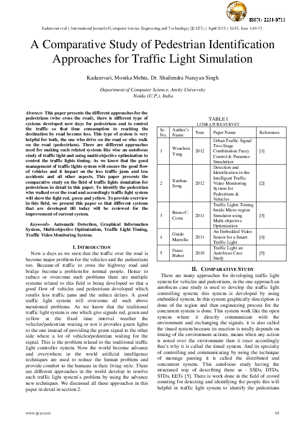 (PDF) A Comparative Study of Pedestrian Identification Approaches for ...