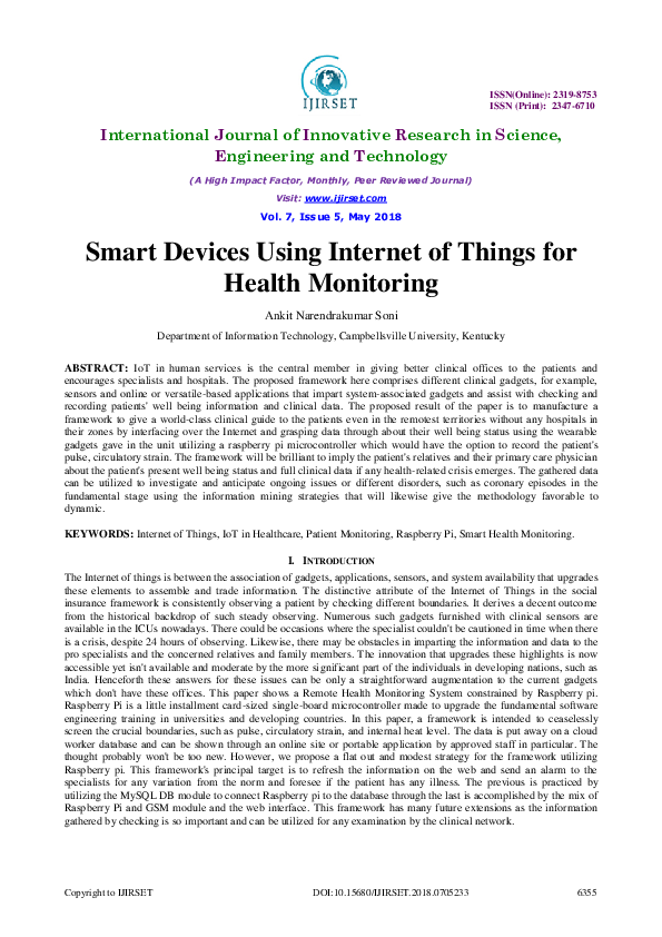 (PDF) Smart Devices Using Internet of Things for Health Monitoring