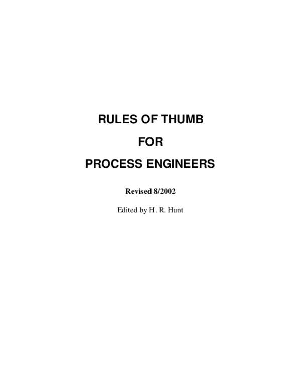 (PDF) RULES OF THUMB FOR PROCESS ENGINEERS Ahmed Eltayef Academia.edu