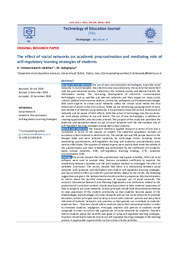 (PDF) The effect of social networks on academic procrastination and ...