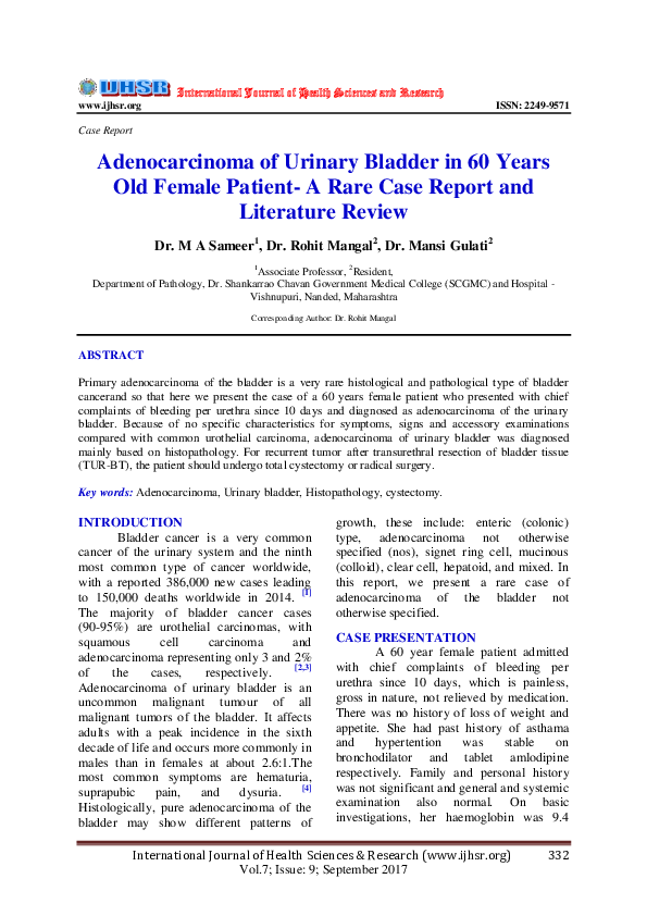 (PDF) Adenocarcinoma of Urinary Bladder in 60 Years Old Female Patient ...