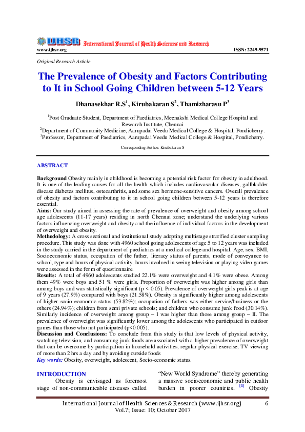 (PDF) The Prevalence of Obesity and Factors Contributing to It in ...