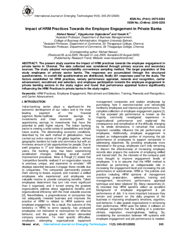 (PDF) Impact of HRM Practices Towards the Employee Engagement in ...