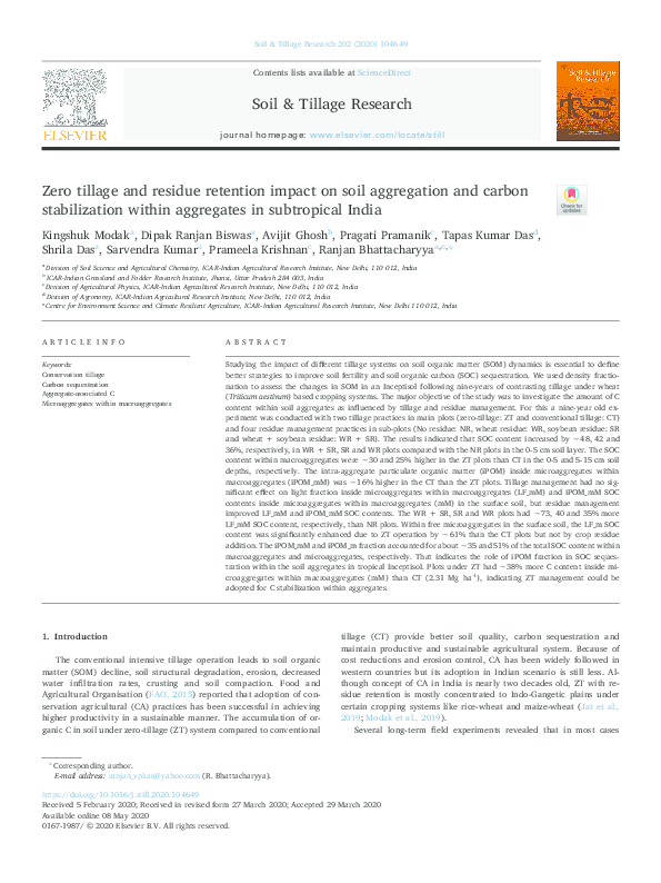 (PDF) Zero tillage and residue retention impact on soil aggregation and ...