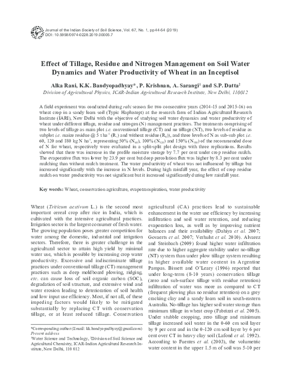 (PDF) Effect of Tillage, Residue and Nitrogen Management on Soil Water ...