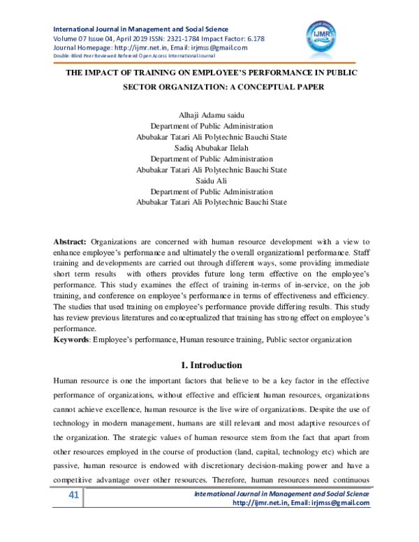 (PDF) THE IMPACT OF TRAINING ON EMPLOYEE'S PERFORMANCE IN PUBLIC SECTOR ...