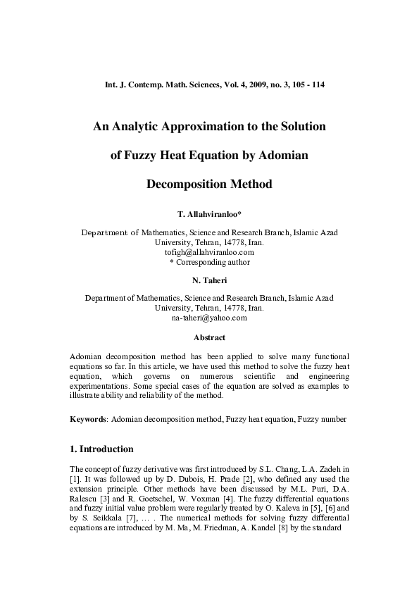 (PDF) An Analytic Approximation to the Solution of Fuzzy Heat Equation ...