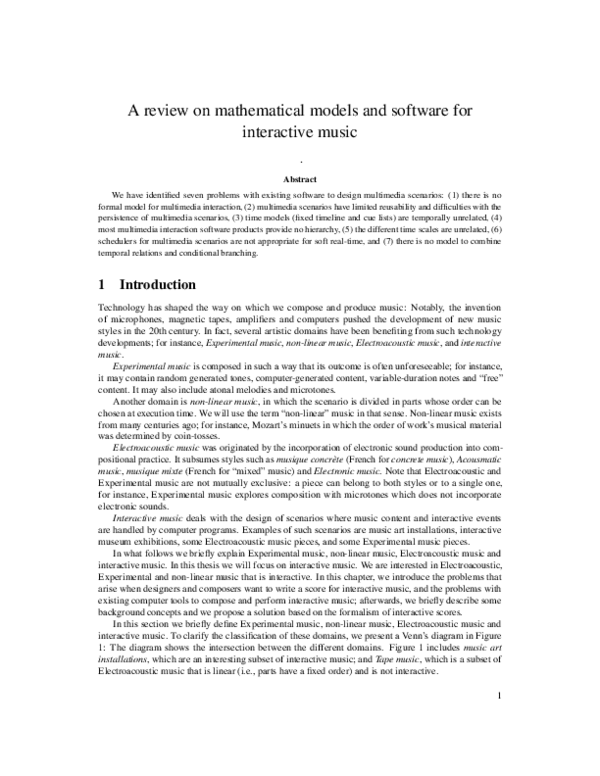 (PDF) A review on mathematical models and software for interactive music