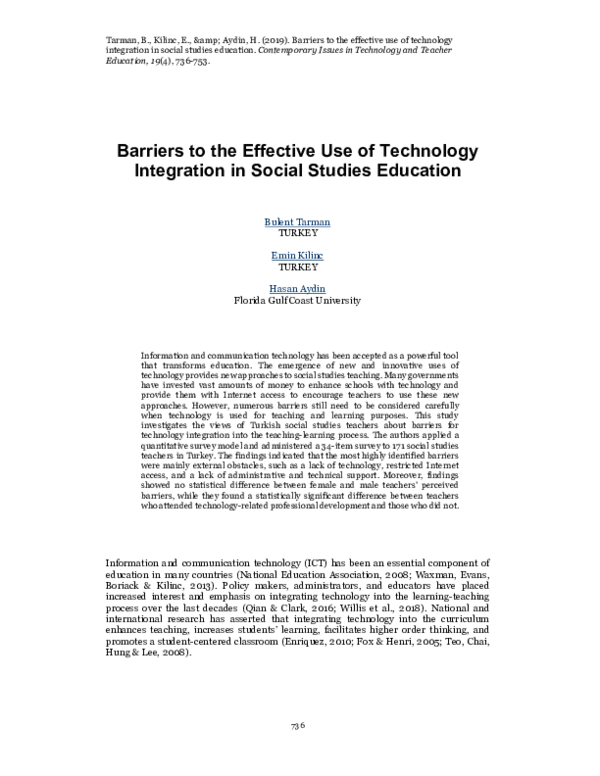 (PDF) Barriers to the Effective Use of Technology Integration in Social ...