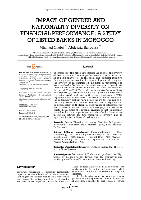 (PDF) IMPACT OF GENDER AND NATIONALITY DIVERSITY ON FINANCIAL ...