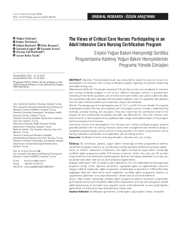 (PDF) The Views of Critical Care Nurses Participating in an Adult ...