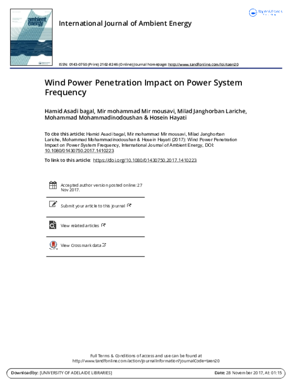 (PDF) Wind power penetration impact on power system frequency