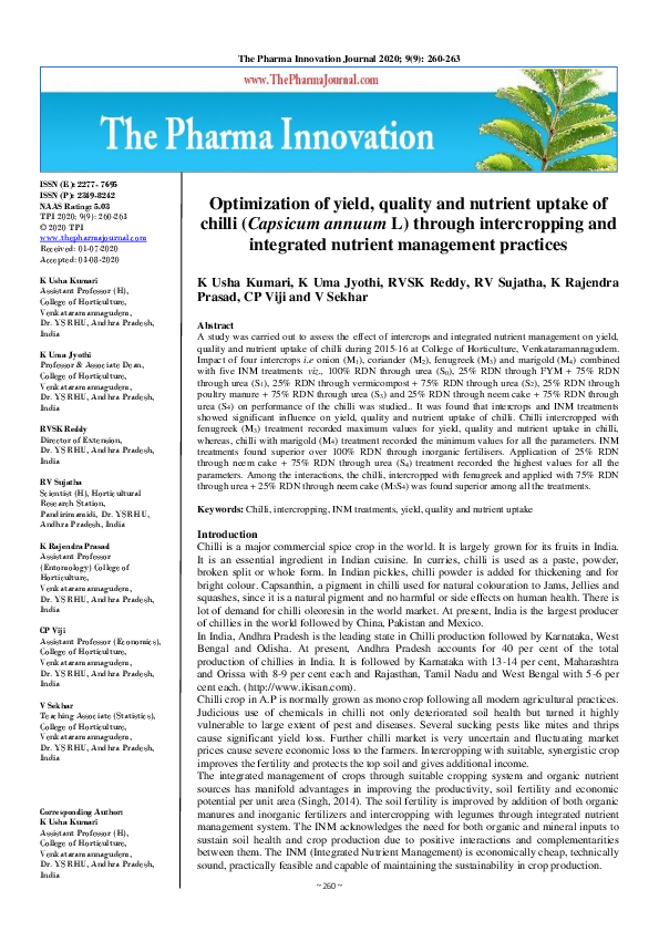 (PDF) Optimization of yield, quality and nutrient uptake of chilli ...