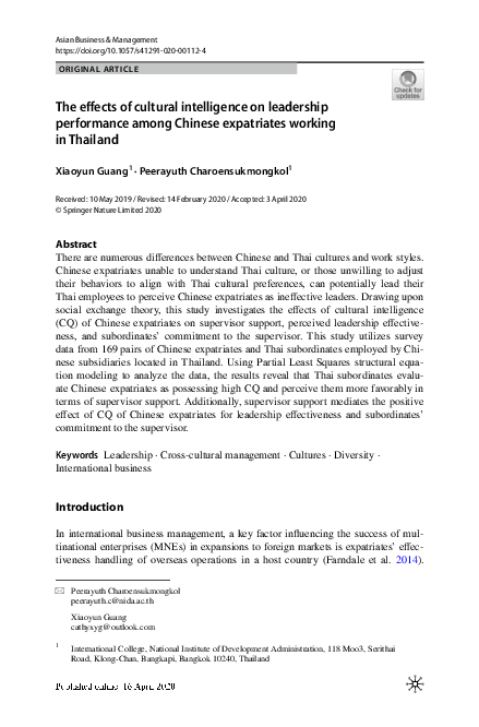 (PDF) The effects of cultural intelligence on leadership performance ...