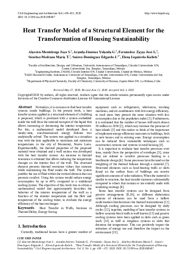 (PDF) Heat Transfer Model of a Structural Element for the ...