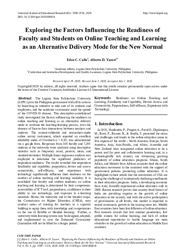 (PDF) Exploring the Factors Influencing the Readiness of Faculty and ...