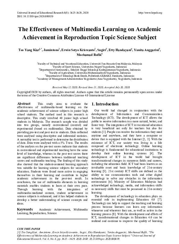 (PDF) The Effectiveness of Multimedia Learning on Academic Achievement ...