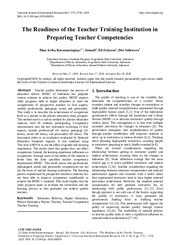 (PDF) The Readiness of the Teacher Training Institution in Preparing ...