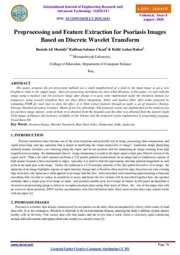 (PDF) Preprocessing and Feature Extraction for Psoriasis Images Based ...