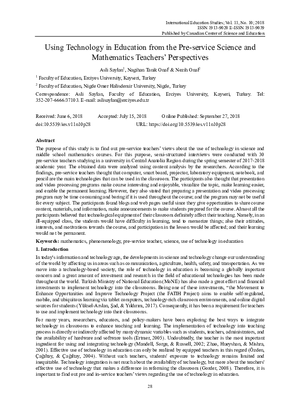 (PDF) Using Technology in Education from the Pre-service Science and ...