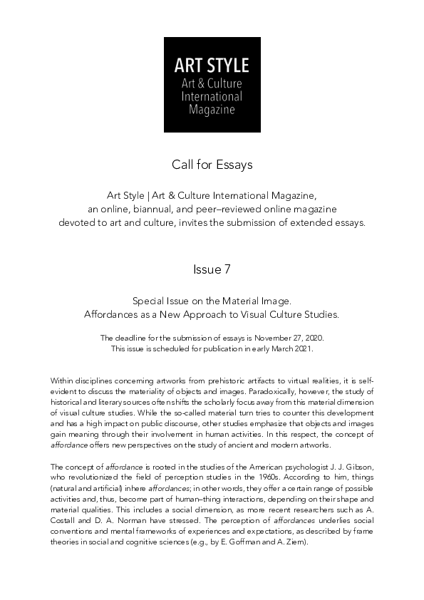 (PDF) Call for Essays. Art Style | Art & Culture International Magazine ...