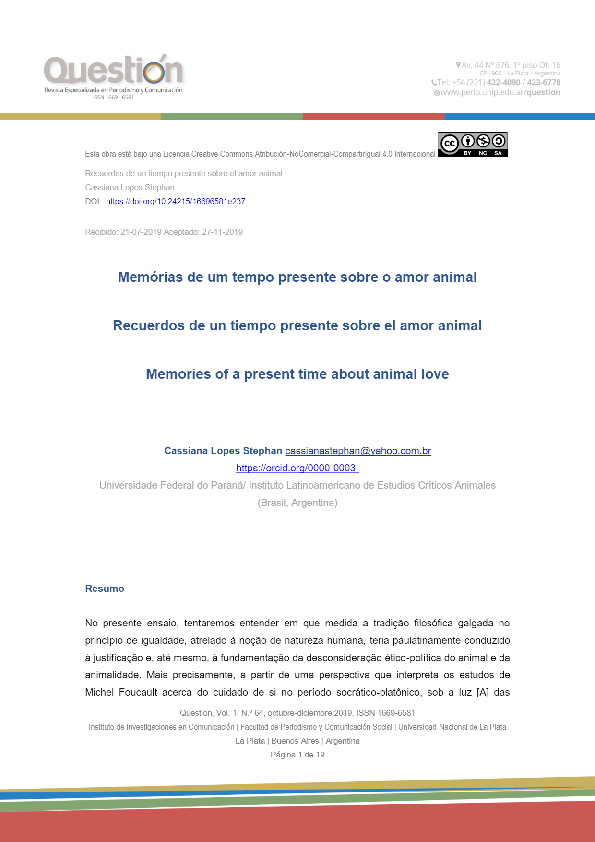 (PDF) Memórias de um tempo presente sobre o amor animal