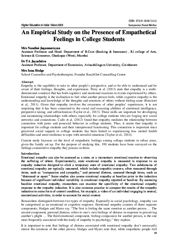 (PDF) An Empirical Study on the Presence of Empathetical Feelings in ...