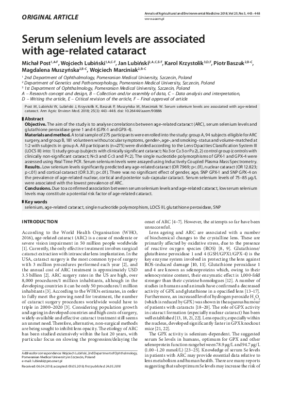 (PDF) Serum selenium levels are associated with age-related cataract