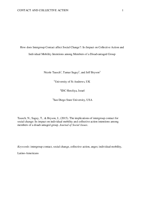 (PDF) How Does Intergroup Contact Affect Social Change? Its Impact on