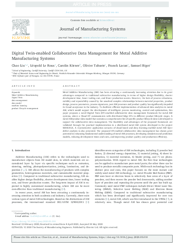 (PDF) Digital Twin-enabled Collaborative Data Management for Metal ...