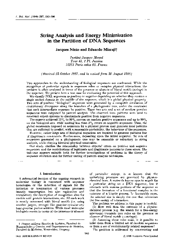(PDF) String analysis and energy minimization in the partition of DNA ...