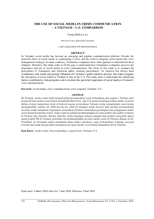 (PDF) The use of social media in crisis communication: A Vietnam-U.S ...