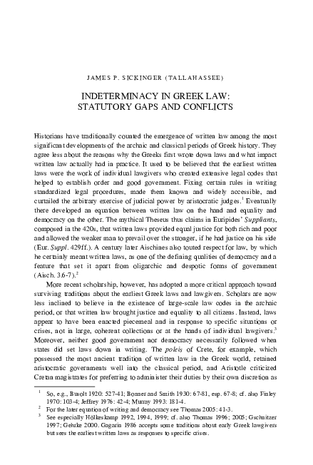 (PDF) Indeterminacy in Greek Law: Statutory Gaps and Conflicts