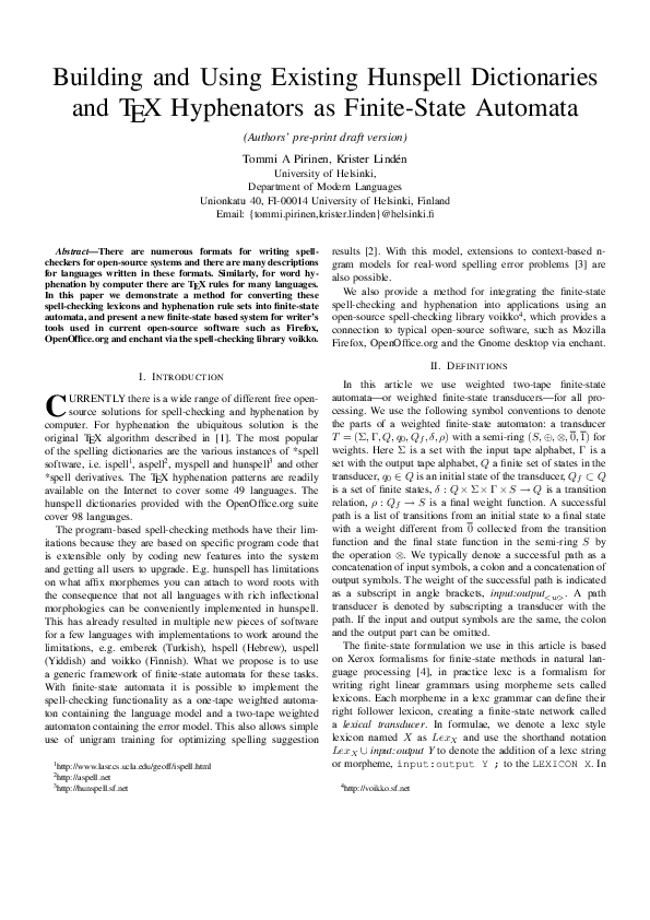 (PDF) Building and using existing hunspell dictionaries and TEX ...