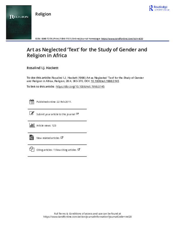 (PDF) Art as Neglected 'Text' for the Study of Gender and Religion in ...