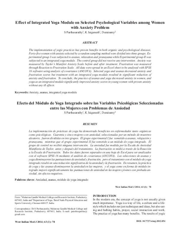 (PDF) Effect of Integrated Yoga Module on Selected Psychological ...
